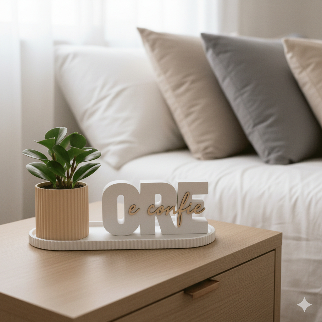 Kit Decorativo “Ore e Confie” com Vaso e Bandeja – Fé, Design Moderno e Elegância para seu Lar