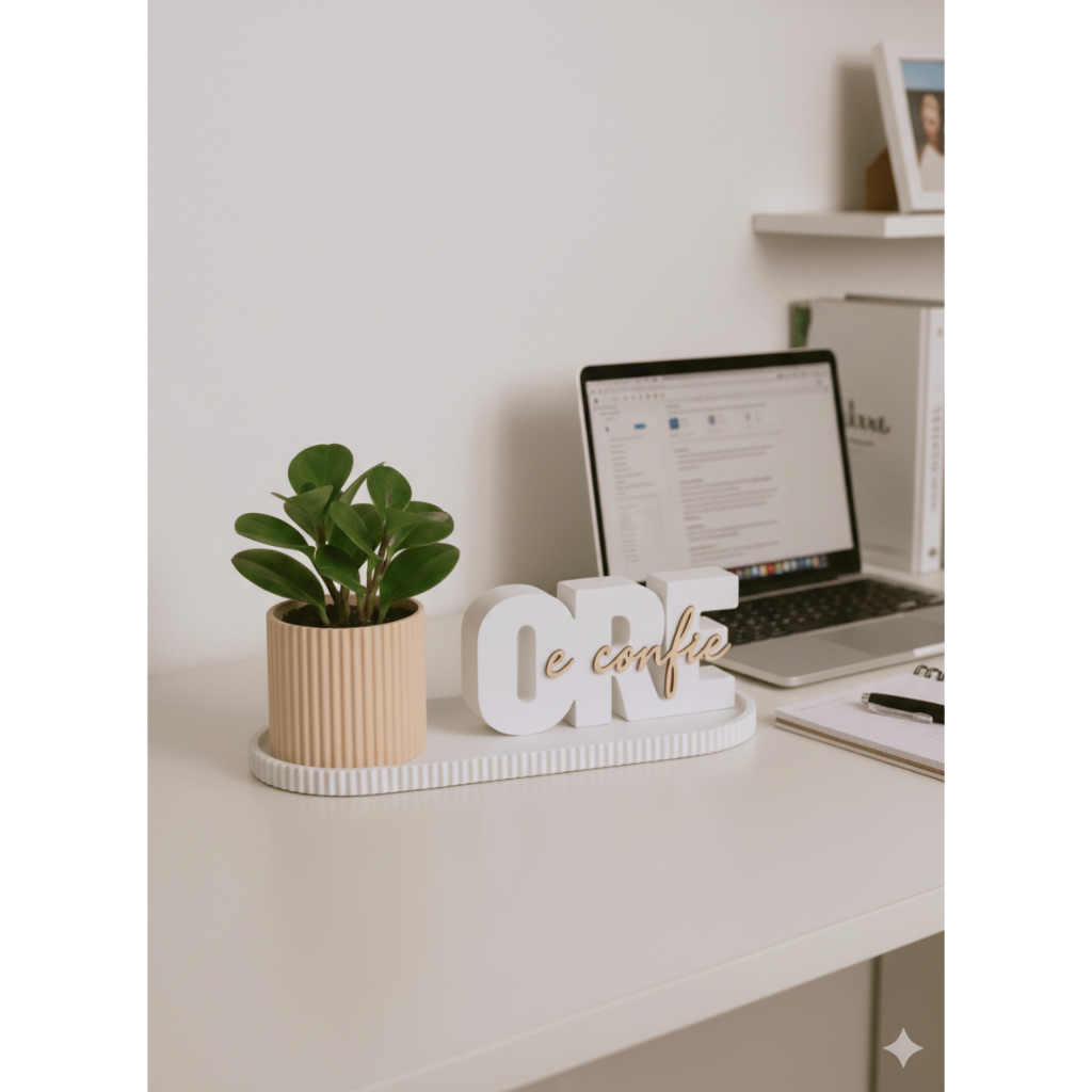 Kit Decorativo “Ore e Confie” com Vaso e Bandeja – Fé, Design Moderno e Elegância para seu Lar