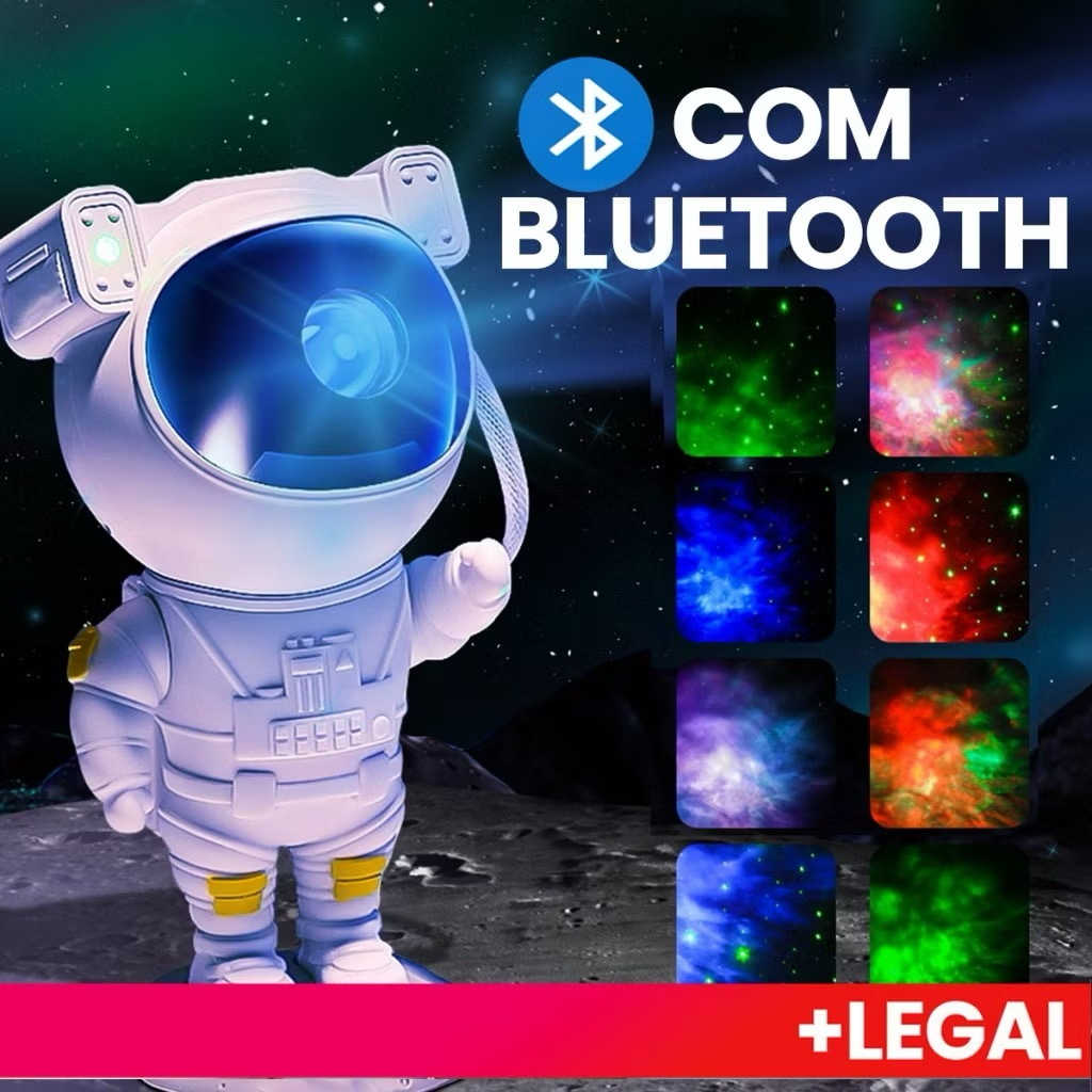 Projetor Galáxia Astronauta LED 🌌 Luz Nebulosa Estrelas com Controle e Bluetooth