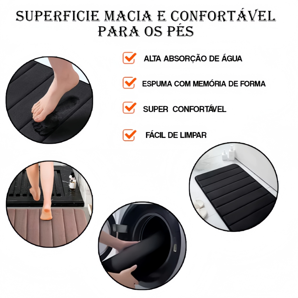 Tapete De Banho Antiderrapante Absorvente De Água Para Banheiro 60x40cm