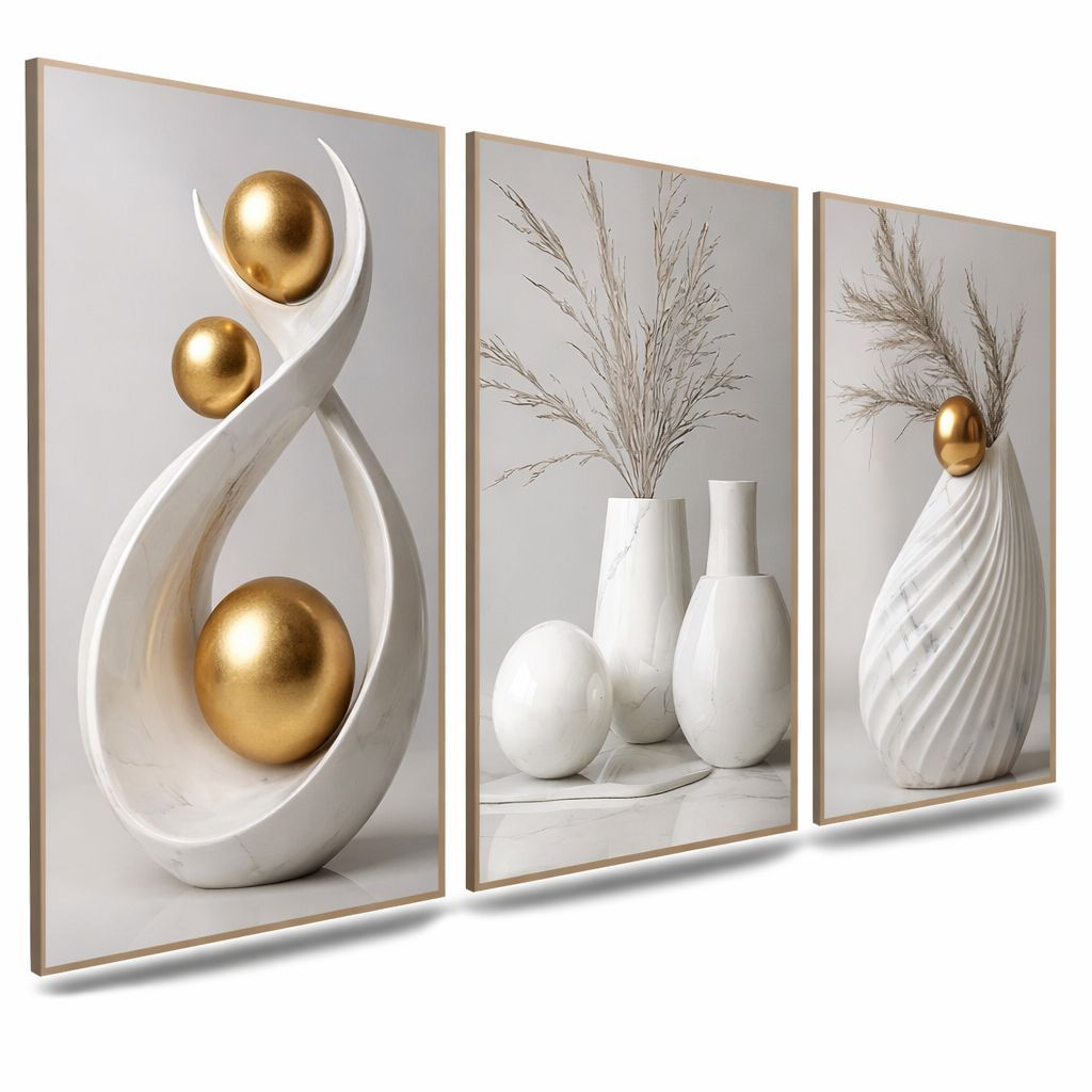 Quadro Decorativo 3 Peças Abstrato Geométrico Moderno Estilo Zen Decoração Sala Quarto Escritório