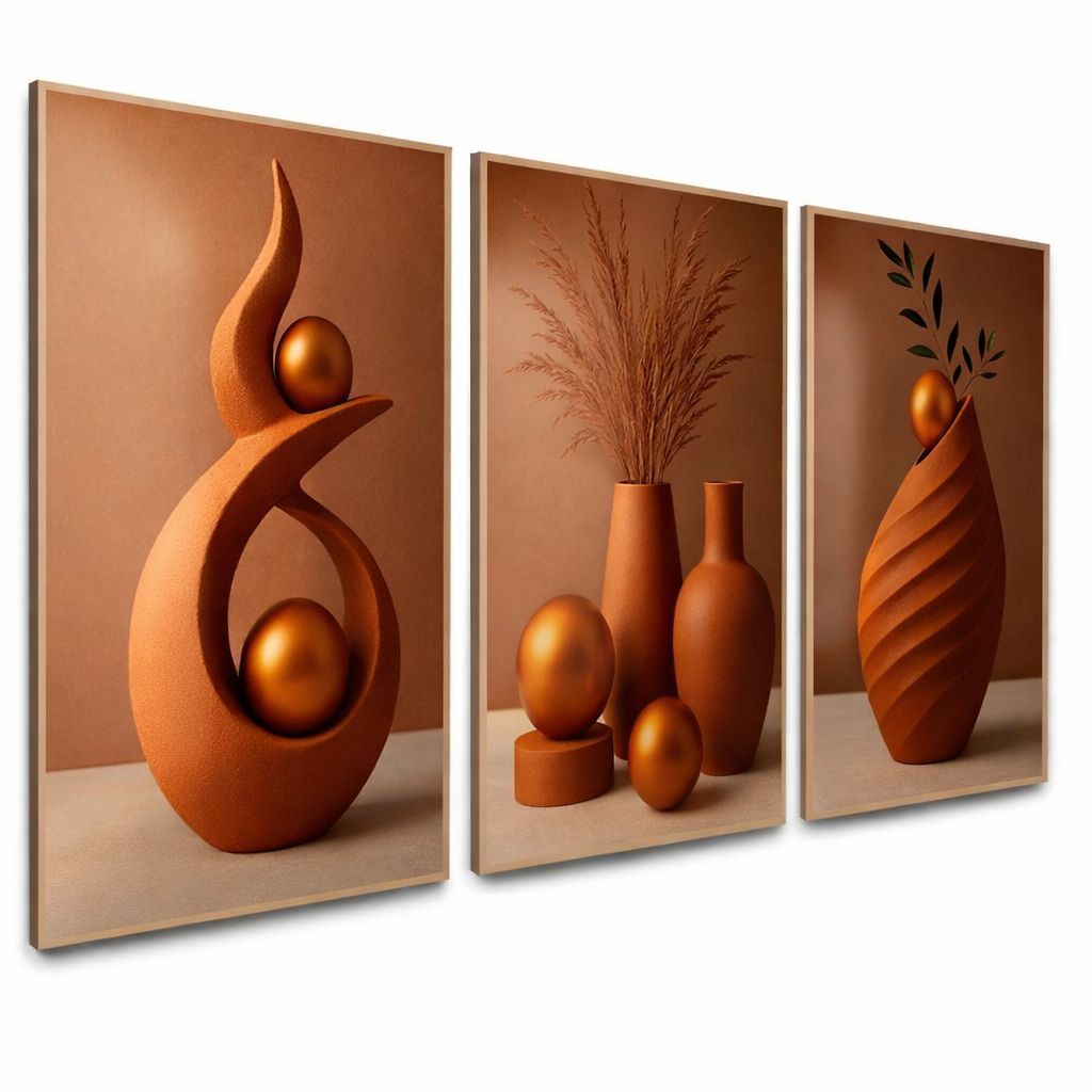 Quadro Decorativo 3 Peças Abstrato Geométrico Moderno Estilo Zen Decoração Sala Quarto Escritório