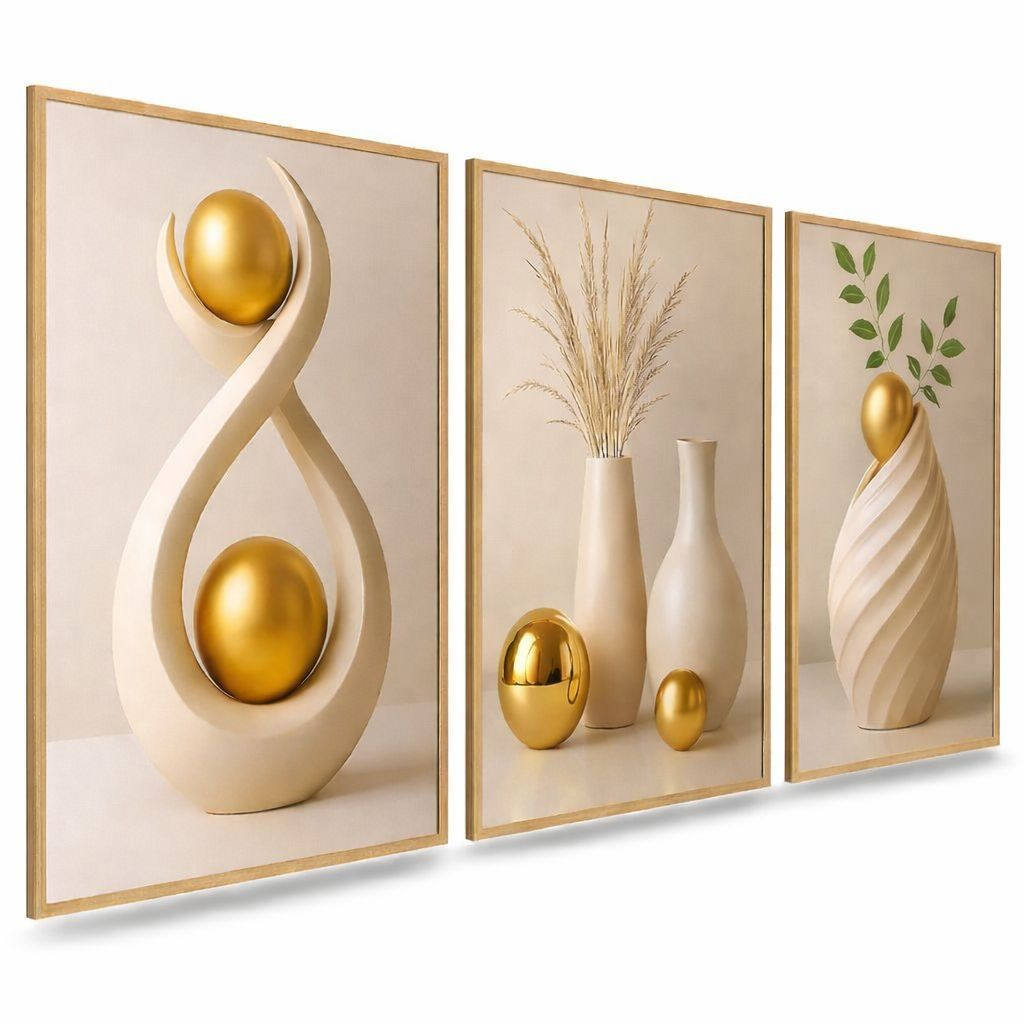 Quadro Decorativo 3 Peças Abstrato Geométrico Moderno Estilo Zen Decoração Sala Quarto Escritório