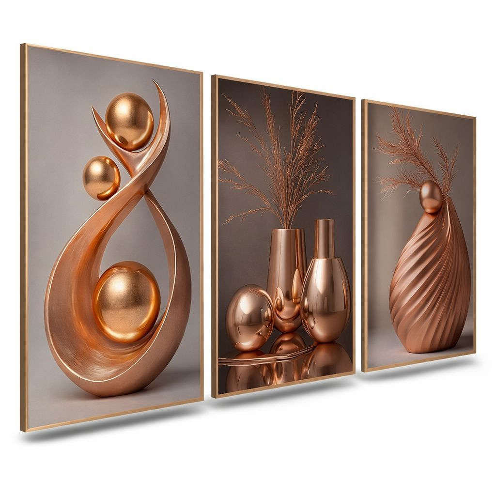 Quadro Decorativo 3 Peças Abstrato Geométrico Moderno Estilo Zen Decoração Sala Quarto Escritório