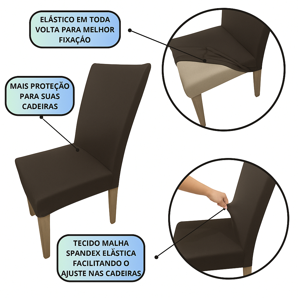 Capa De Cadeira Kit 4 e 6 Lugares Spandex Elástica Ajustável Lavável