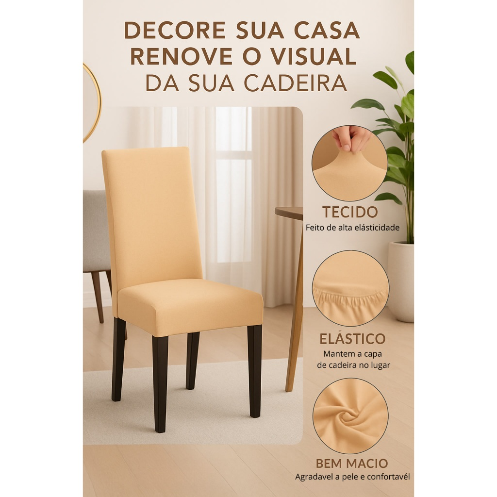 Capa De Cadeira Kit 4 e 6 Lugares Spandex Elástica Ajustável Lavável