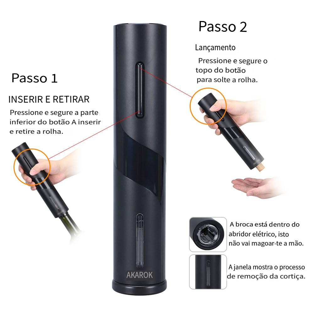 Abridor De Vinho Automático Elétrico Saca Rolha A Pilha Presente Moderno Para Casa
