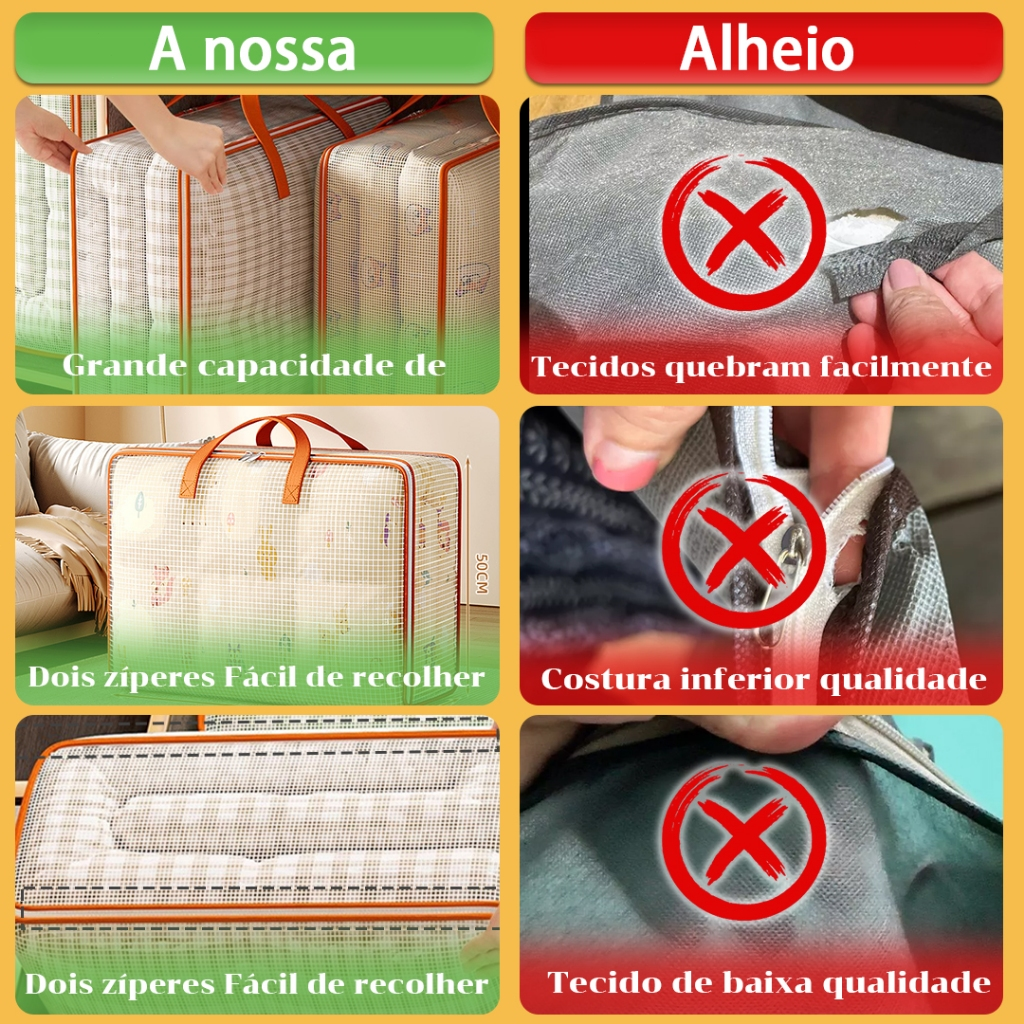 kit1/2/3 Saco Organizador para Cobertor 60x50x28cm Impermeável Zíper Duplo，Organize o guarda-roupa
