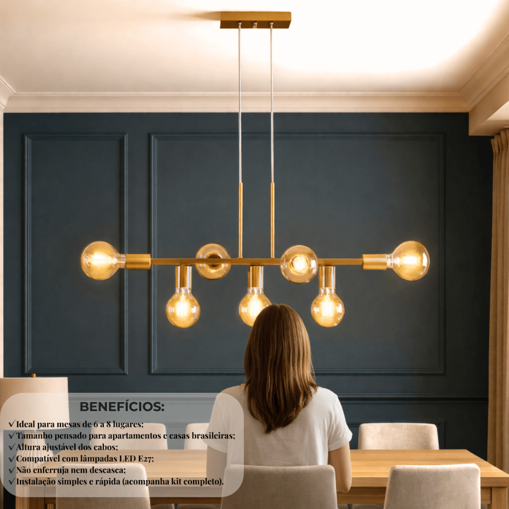 Lustre Pendente Industrial 7 Lâmpadas 68cm Metal Moderno Decorativo Bivolt
