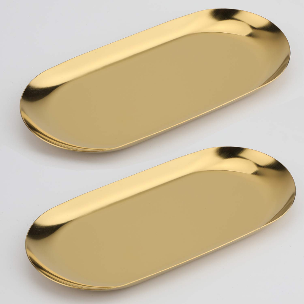 Bandeja Decorativa Luxo Dourada em Aço Inox – Sofisticação e Elegância para Sua Mesa