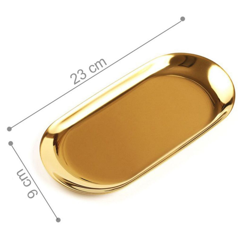 Bandeja Aco Inoxidavel Luxo Decorativa para Jóias Alimentos Dourado