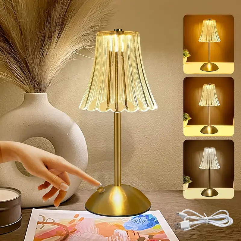 Abajur de Mesa LED com Sensor de Toque – Luminária Moderna Dimerizável Luz Quente para Quarto e Decoração