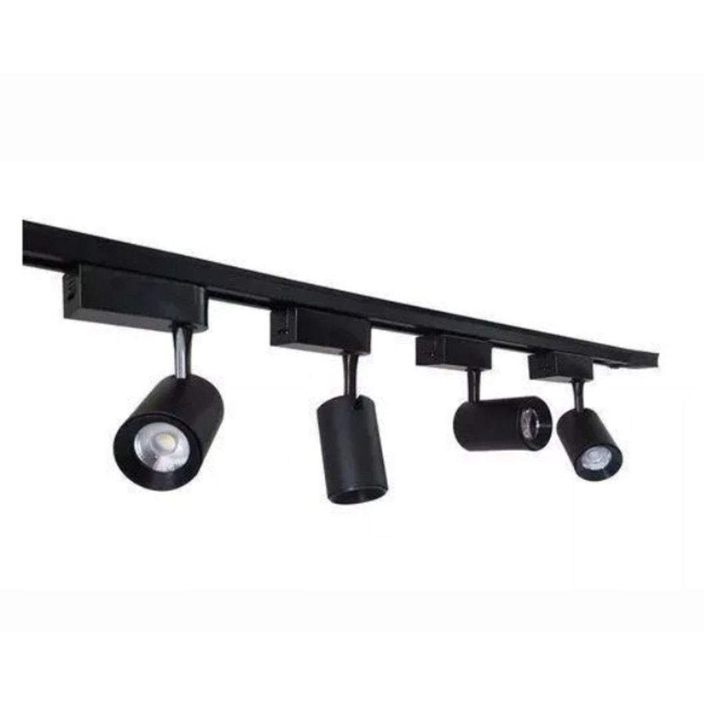 Kit Trilho Eletrificado 1m com 4 Spots LED 7W Preto – Iluminação Direcionável Luz Branca/Neutra