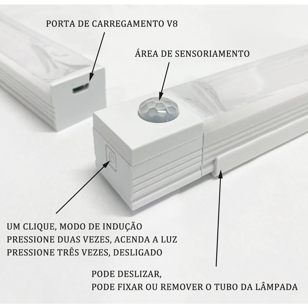 Lâmpada noturna LED com sensor sem fio USB recarregável cozinha guarda-roupa