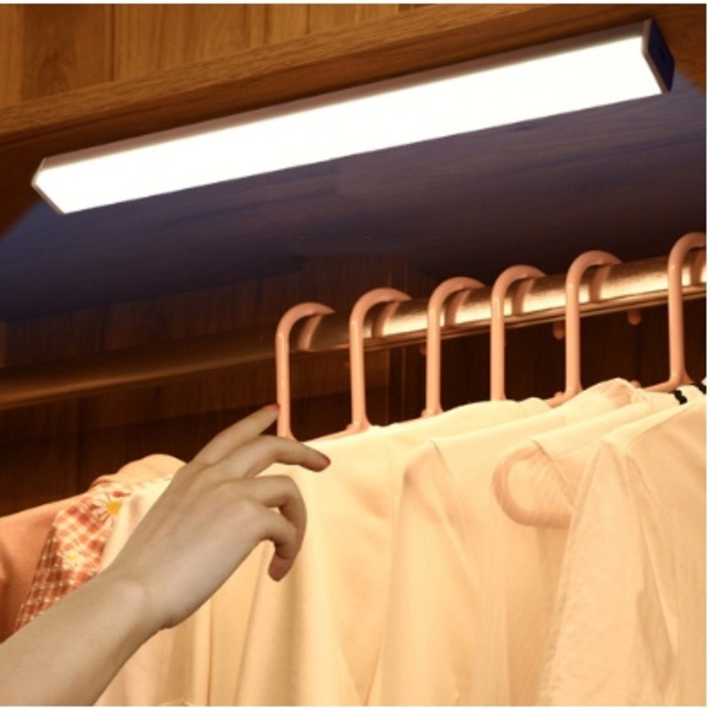 Lâmpada noturna LED com sensor sem fio USB recarregável cozinha guarda-roupa