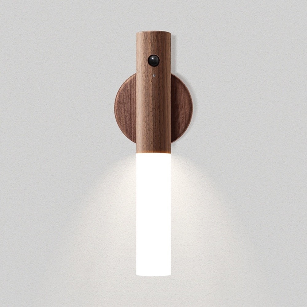 Luminaria Luz Led Recarregável Sensor de Movimento Arandela de Madeira Minimalista Para Mesa Parede