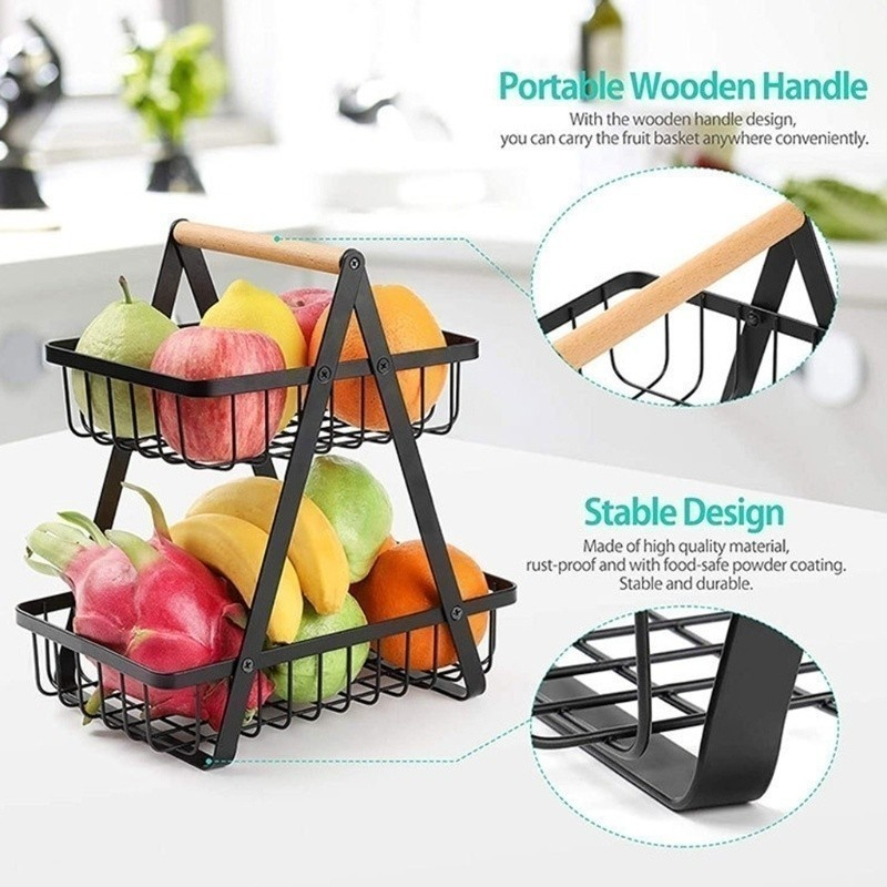 Fruteira de Mesa ou Cesto Multiuso Cesta de metal portátil Organizador para Casa Cozinha Escritório ES