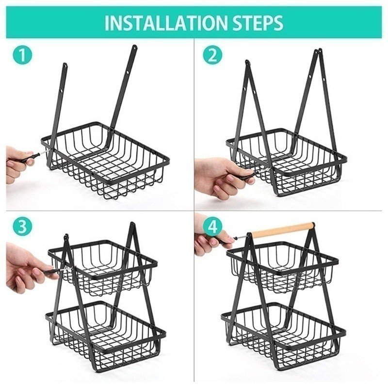 Fruteira de Mesa ou Cesto Multiuso Cesta de metal portátil Organizador para Casa Cozinha Escritório ES