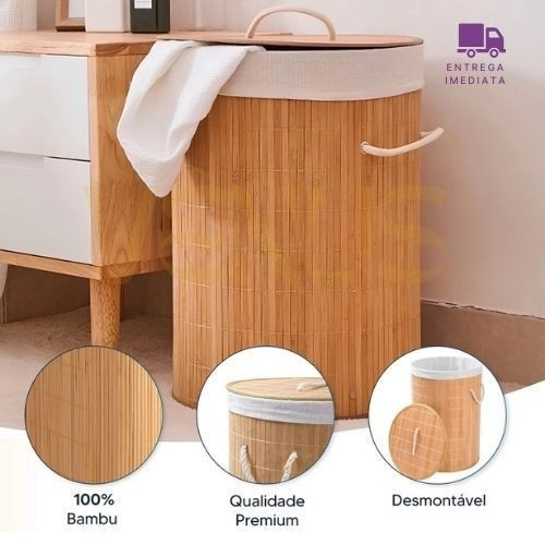 Cesto de Roupas em Bambu com Tampa – Organização Elegante e Natural para Sua Casa