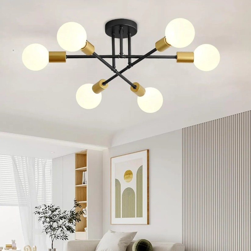Lustre Moderno Sputnik 6 Luzes Luminária Teto Sala Jantar Decoração Luxo