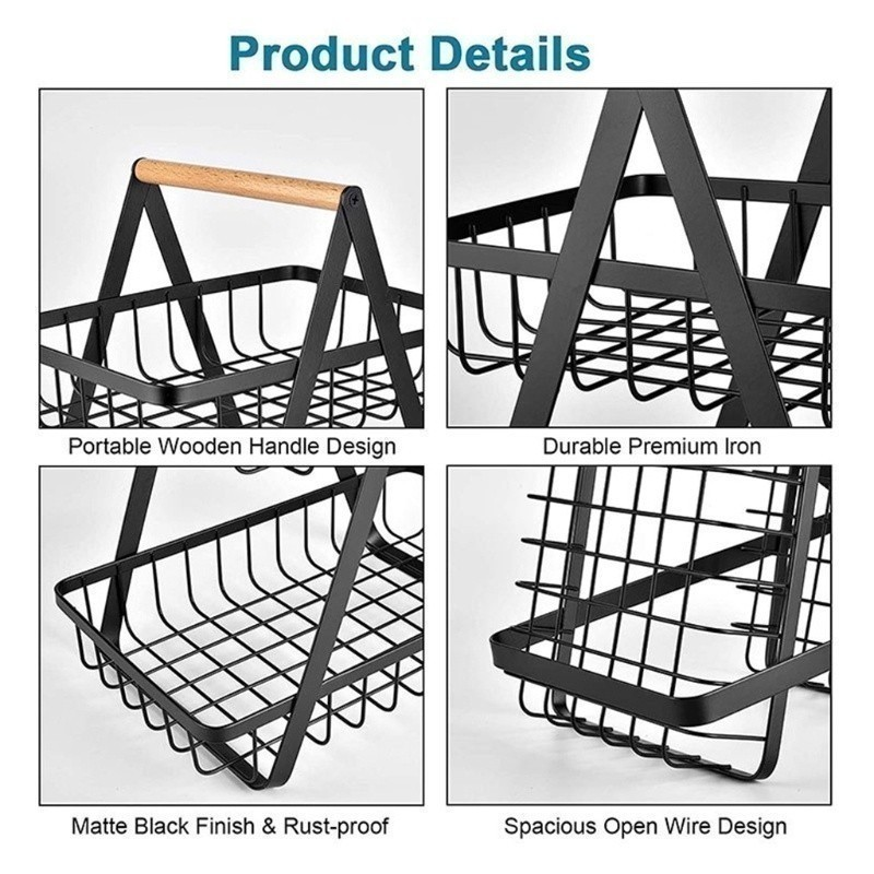Fruteira de Mesa ou Cesto Multiuso Cesta de metal portátil Organizador para Casa Cozinha Escritório ES