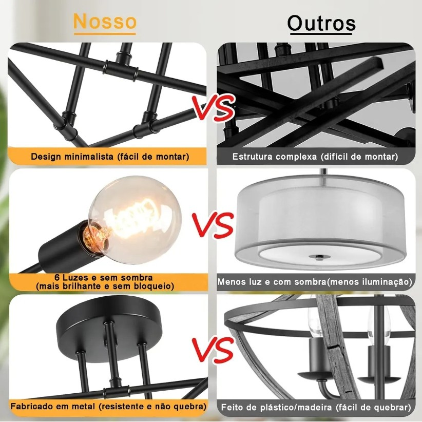 Pendente Lustre Sputnik Prêmio 6 Lampadas para sala de jantar home office quarto cozinha e comercio