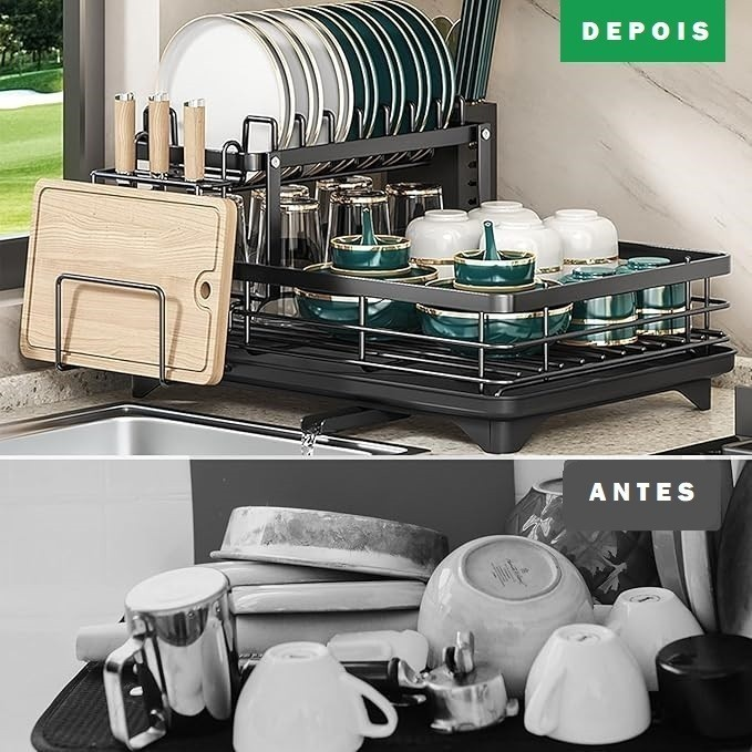 Escorredor de Louças Rack Aço Carbono Organizador Cor Preto